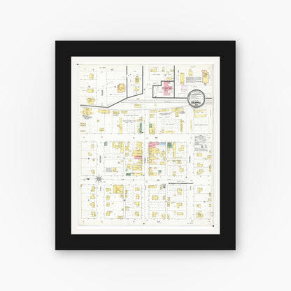 Old map wall art mockup — black gallery frame with white mat — Sanborn Fire Insurance Map from Rockwell, Cerro Gordo County, Iowa (1901), Sheet #0001