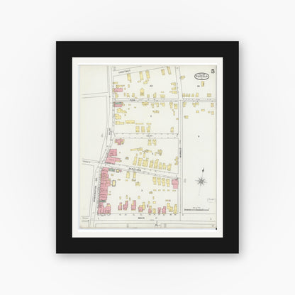 Old map wall art mockup — black gallery frame with white mat — Sanborn Fire Insurance Map from Suffolk, Independent Cities, Virginia (1894), Sheet #0005