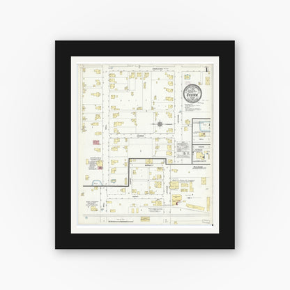 Old map wall art mockup — black gallery frame with white mat — Sanborn Fire Insurance Map from Ossian, Wells County, Indiana (1912) - Complete Map Set