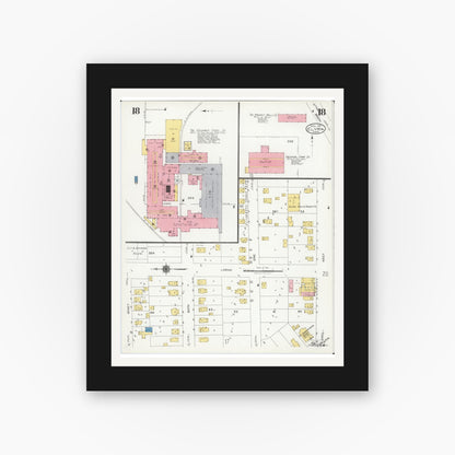 Old map wall art mockup — black gallery frame with white mat — Sanborn Fire Insurance Map from Elyria, Lorain County, Ohio (1925), Sheet #0018