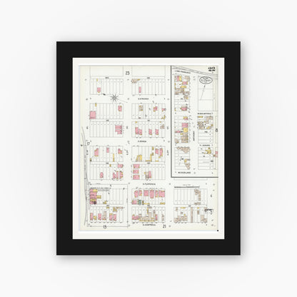 Old map wall art mockup — black gallery frame with white mat — Sanborn Fire Insurance Map from El Paso, El Paso County, Texas (1900), Sheet #0022