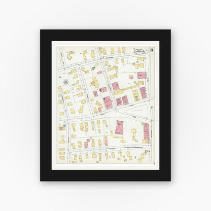 Old map wall art mockup — black gallery frame with white mat — Sanborn Fire Insurance Map from Leominster, Worcester County, Massachusetts (1901), Sheet #0003