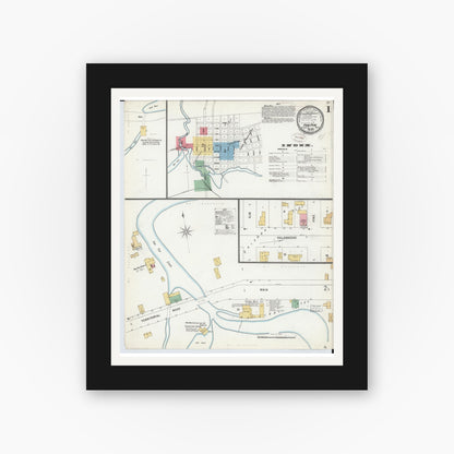Old map wall art mockup — black gallery frame with white mat — Sanborn Fire Insurance Map from Paw Paw, Van Buren County, Michigan (1899) - Complete Map Set