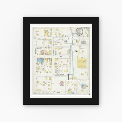 Old map wall art mockup — black gallery frame with white mat — Sanborn Fire Insurance Map from Oswego, Kendall County, Illinois (1898) - Complete Map Set