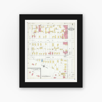 Old map wall art mockup — black gallery frame with white mat — Sanborn Fire Insurance Map from Highland Park, Lake County, Illinois (1918), Sheet #0004