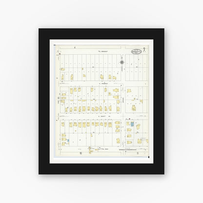 Old map wall art mockup — black gallery frame with white mat — Sanborn Fire Insurance Map from Marquette, Marquette County, Michigan (1911), Sheet #0007