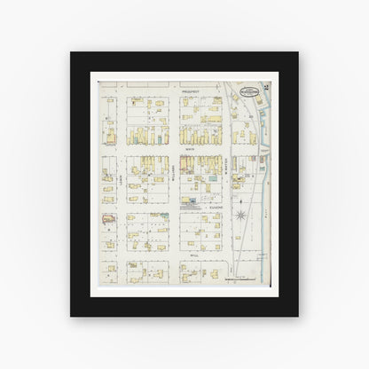 Old map wall art mockup — black gallery frame with white mat — Sanborn Fire Insurance Map from Winneconne, Winnebago County, Wisconsin (1893), Sheet #0002