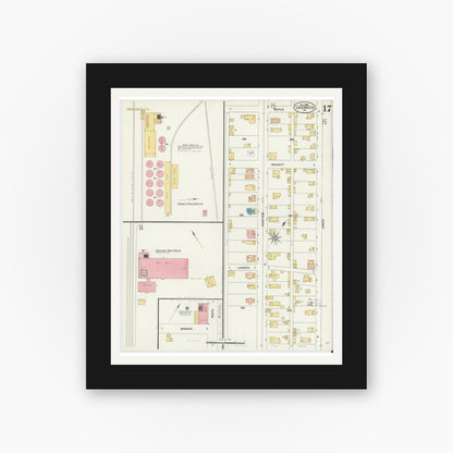 Old map wall art mockup — black gallery frame with white mat — Sanborn Fire Insurance Map from Lock Haven, Clinton County, Pennsylvania (1906), Sheet #0017