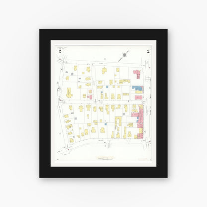 Old map wall art mockup — black gallery frame with white mat — Sanborn Fire Insurance Map from Lexington, Middlesex County, Massachusetts (1935), Sheet #0002