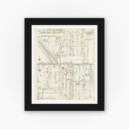 Old map wall art mockup — black gallery frame with white mat — Sanborn Fire Insurance Map from Blairsville, Indiana County, Pennsylvania (1915), Sheet #0007