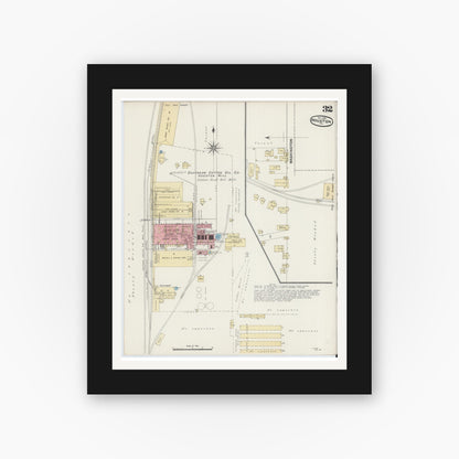 Old map wall art mockup — black gallery frame with white mat — Sanborn Fire Insurance Map from Houston, Harris County, Texas (1890), Sheet #0032
