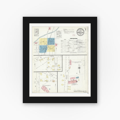Old map wall art mockup — black gallery frame with white mat — Sanborn Fire Insurance Map from Pendleton, Madison County, Indiana (1914) - Complete Map Set