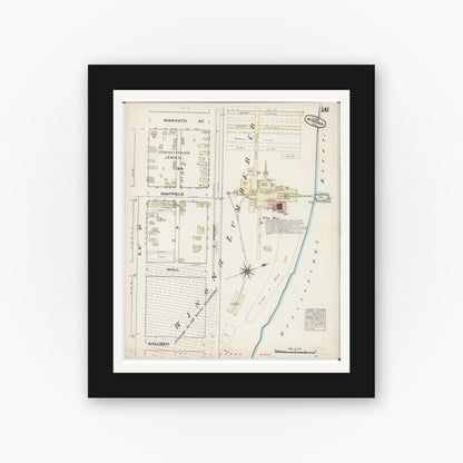 Old map wall art mockup — black gallery frame with white mat — Sanborn Fire Insurance Map from Winona, Winona County, Minnesota (1884), Sheet #0016