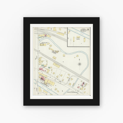 Old map wall art mockup — black gallery frame with white mat — Sanborn Fire Insurance Map from Fairport, Monroe County, New York (1898), Sheet #0003