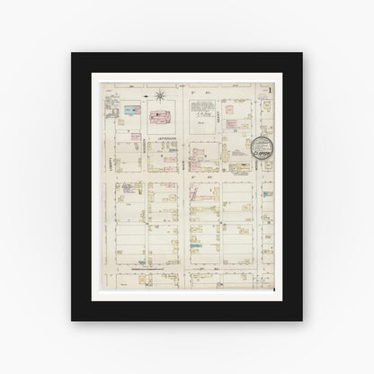 Old map wall art mockup — black gallery frame with white mat — Sanborn Fire Insurance Map from Clarion, Clarion County, Pennsylvania (1887) - Complete Map Set