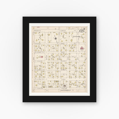 Old map wall art mockup — black gallery frame with white mat — Sanborn Fire Insurance Map from Cuero, De Witt County, Texas (1922), Sheet #0008