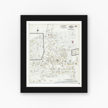 Old map wall art mockup — black gallery frame with white mat — Sanborn Fire Insurance Map from Conneaut, Ashtabula County, Ohio (1919), Sheet #0024