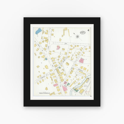 Old map wall art mockup — black gallery frame with white mat — Sanborn Fire Insurance Map from Warwick, Orange County, New York (1905), Sheet #0004
