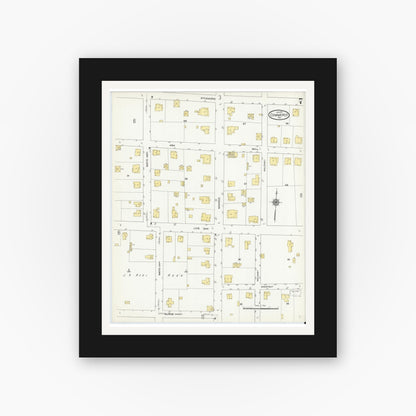 Old map wall art mockup — black gallery frame with white mat — Sanborn Fire Insurance Map from Commerce, Hunt County, Texas (1911), Sheet #0007
