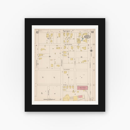 Old map wall art mockup — black gallery frame with white mat — Sanborn Fire Insurance Map from Gainesville, Alachua County, Florida (1922), Sheet #0012
