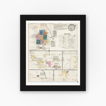 Old map wall art mockup — black gallery frame with white mat — Sanborn Fire Insurance Map from Danville, Hendricks County, Indiana (1932) - Complete Map Set