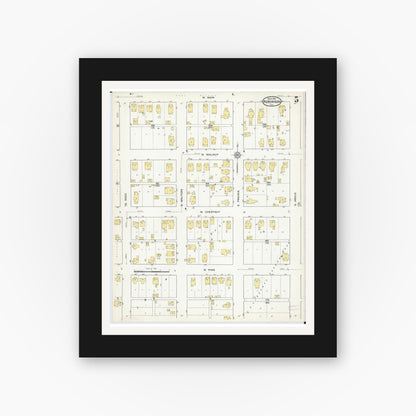 Old map wall art mockup — black gallery frame with white mat — Sanborn Fire Insurance Map from Robinson, Crawford County, Illinois (1916), Sheet #0005