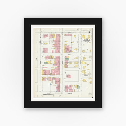 Old map wall art mockup — black gallery frame with white mat — Sanborn Fire Insurance Map from Tallahassee, Leon County, Florida (1903), Sheet #0002