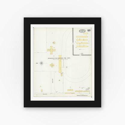 Old map wall art mockup — black gallery frame with white mat — Sanborn Fire Insurance Map from Springfield, Greene County, Missouri (1896), Sheet #0023