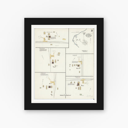 Old map wall art mockup — black gallery frame with white mat — Sanborn Fire Insurance Map from Thurber, Erath County, Texas (1905), Sheet #0003