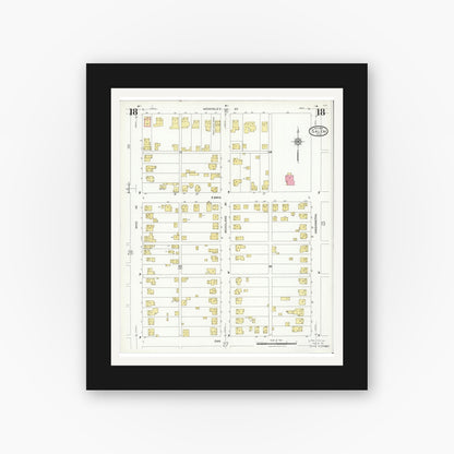Old map wall art mockup — black gallery frame with white mat — Sanborn Fire Insurance Map from Salem, Columbiana County, Ohio (1926), Sheet #0018