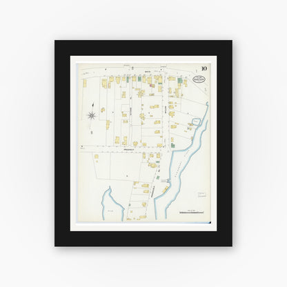 Old map wall art mockup — black gallery frame with white mat — Sanborn Fire Insurance Map from Babylon, Suffolk County, New York (1908), Sheet #0010