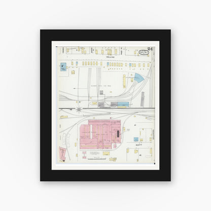 Old map wall art mockup — black gallery frame with white mat — Sanborn Fire Insurance Map from Joliet, Will County, Illinois (1891), Sheet #0024