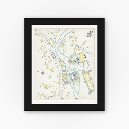 Old map wall art mockup — black gallery frame with white mat — Sanborn Fire Insurance Map from Newton, Middlesex County, Massachusetts (1892), Sheet #0021