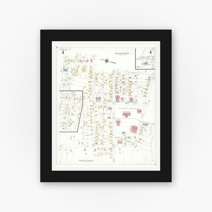 Old map wall art mockup — black gallery frame with white mat — Sanborn Fire Insurance Map from Westerville, Franklin County, Ohio (1933), Sheet #0004