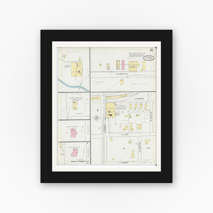Old map wall art mockup — black gallery frame with white mat — Sanborn Fire Insurance Map from Tyler, Smith County, Texas (1893), Sheet #0008