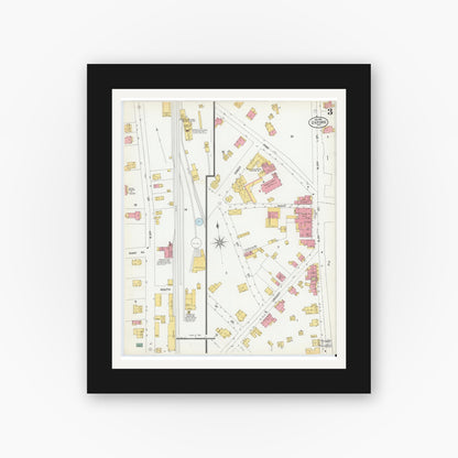 Old map wall art mockup — black gallery frame with white mat — Sanborn Fire Insurance Map from Oxford, Chester County, Pennsylvania (1900), Sheet #0003