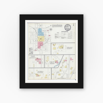 Old map wall art mockup — black gallery frame with white mat — Sanborn Fire Insurance Map from Independence, Jackson County, Missouri (1892) - Complete Map Set
