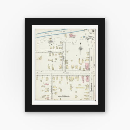Old map wall art mockup — black gallery frame with white mat — Sanborn Fire Insurance Map from Palmyra, Wayne County, New York (1889), Sheet #0005
