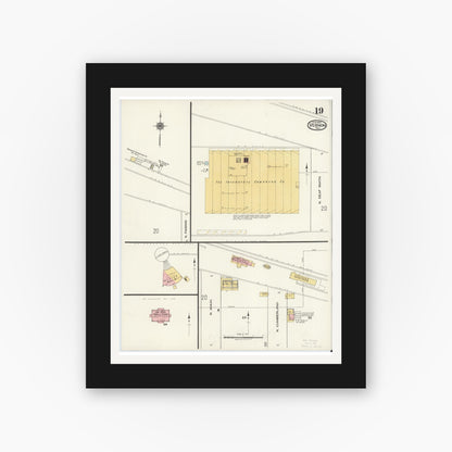 Old map wall art mockup — black gallery frame with white mat — Sanborn Fire Insurance Map from Vernon, Wilbarger County, Texas (1920), Sheet #0019