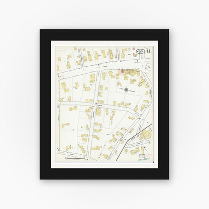 Old map wall art mockup — black gallery frame with white mat — Sanborn Fire Insurance Map from Athol, Worcester County, Massachusetts (1917), Sheet #0011