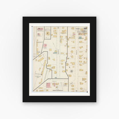 Old map wall art mockup — black gallery frame with white mat — Sanborn Fire Insurance Map from Warren, Trumbull County, Ohio (1902), Sheet #0030