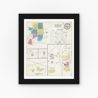 Old map wall art mockup — black gallery frame with white mat — Sanborn Fire Insurance Map from Jacksonville, Cherokee County, Texas (1906), Sheet #0001
