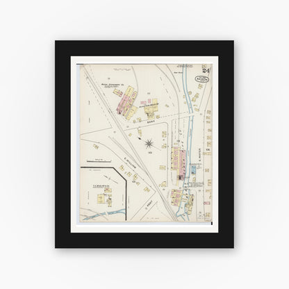 Old map wall art mockup — black gallery frame with white mat — Sanborn Fire Insurance Map from Akron, Summit County, Ohio (1886), Sheet #0024