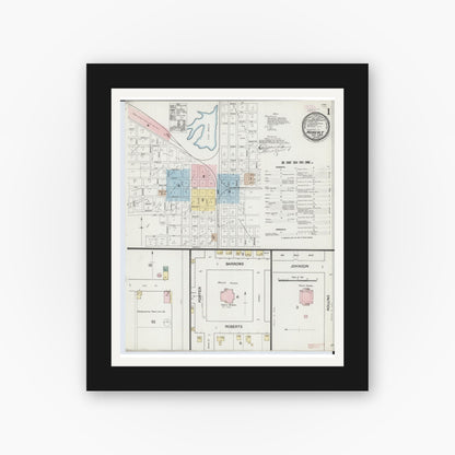 Old map wall art mockup — black gallery frame with white mat — Sanborn Fire Insurance Map from Moberly, Randolph County, Missouri (1888), Sheet #0001