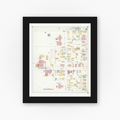 Old map wall art mockup — black gallery frame with white mat — Sanborn Fire Insurance Map from Gallipolis, Gallia County, Ohio (1908), Sheet #0011
