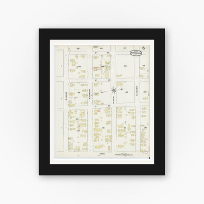 Old map wall art mockup — black gallery frame with white mat — Sanborn Fire Insurance Map from Jacksonville, Duval County, Florida (1891), Sheet #0005