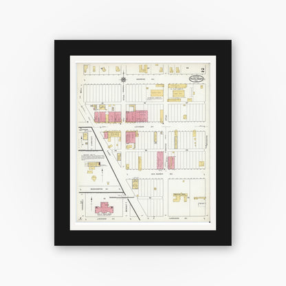 Old map wall art mockup — black gallery frame with white mat — Sanborn Fire Insurance Map from Harlingen, Cameron County, Texas (1919), Sheet #0002