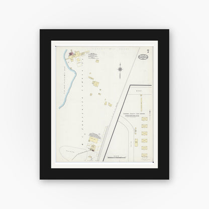 Old map wall art mockup — black gallery frame with white mat — Sanborn Fire Insurance Map from Park Rapids, Hubbard County, Minnesota (1914), Sheet #0007