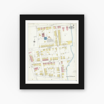 Old map wall art mockup — black gallery frame with white mat — Sanborn Fire Insurance Map from Burlington, Burlington County, New Jersey (1915), Sheet #0003