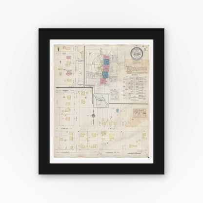 Old map wall art mockup — black gallery frame with white mat — Sanborn Fire Insurance Map from California, Moniteau County, Missouri (1938) - Complete Map Set